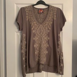 Johnny Was olive green embroidered tunic